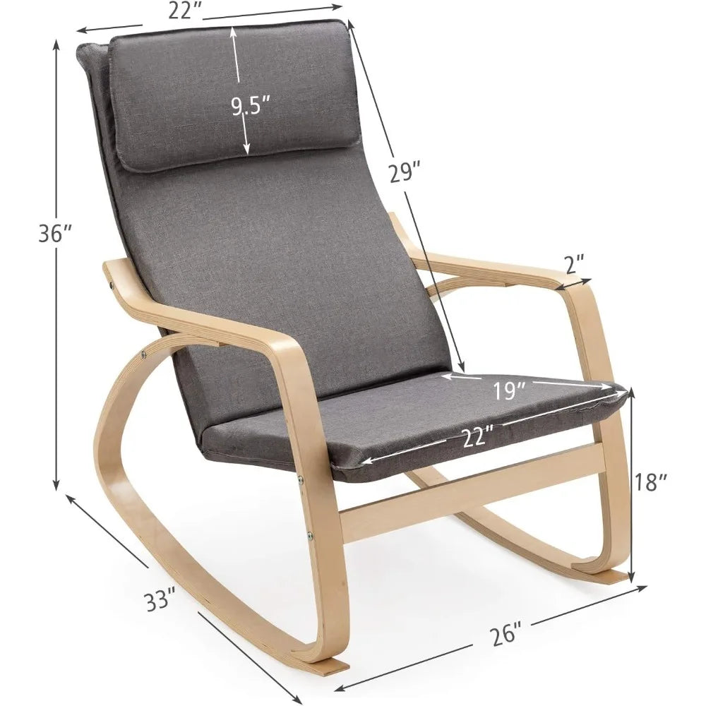 Folded Rocking Chair With Upholstered Cushion Wooden Frame