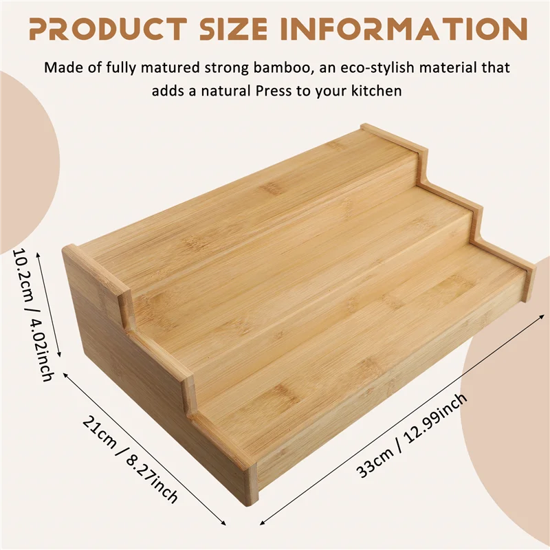 ABWR-3-Tier Non-Expandable Bamboo Spice Rack Step Shelf Cabinet Organizer