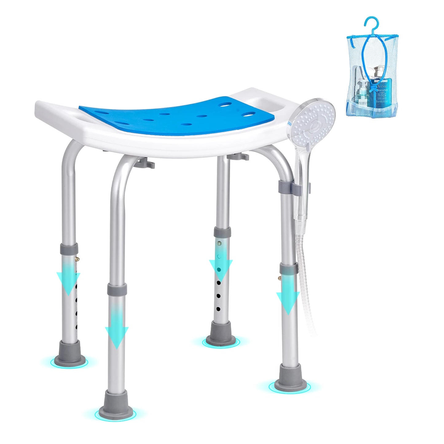 SucceBuy Shower Chair Adjustable Height Shower Stool with Built-in Handles Shower Seat for Inside Shower or Tub 158.8kg Capacity