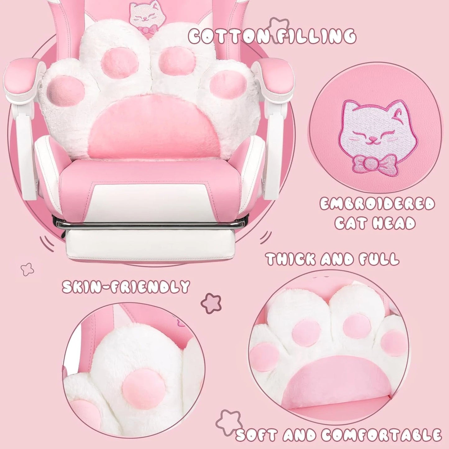 XMSJ Cat Ears Gaming Chair with Lumbar Cushion Ergonomic