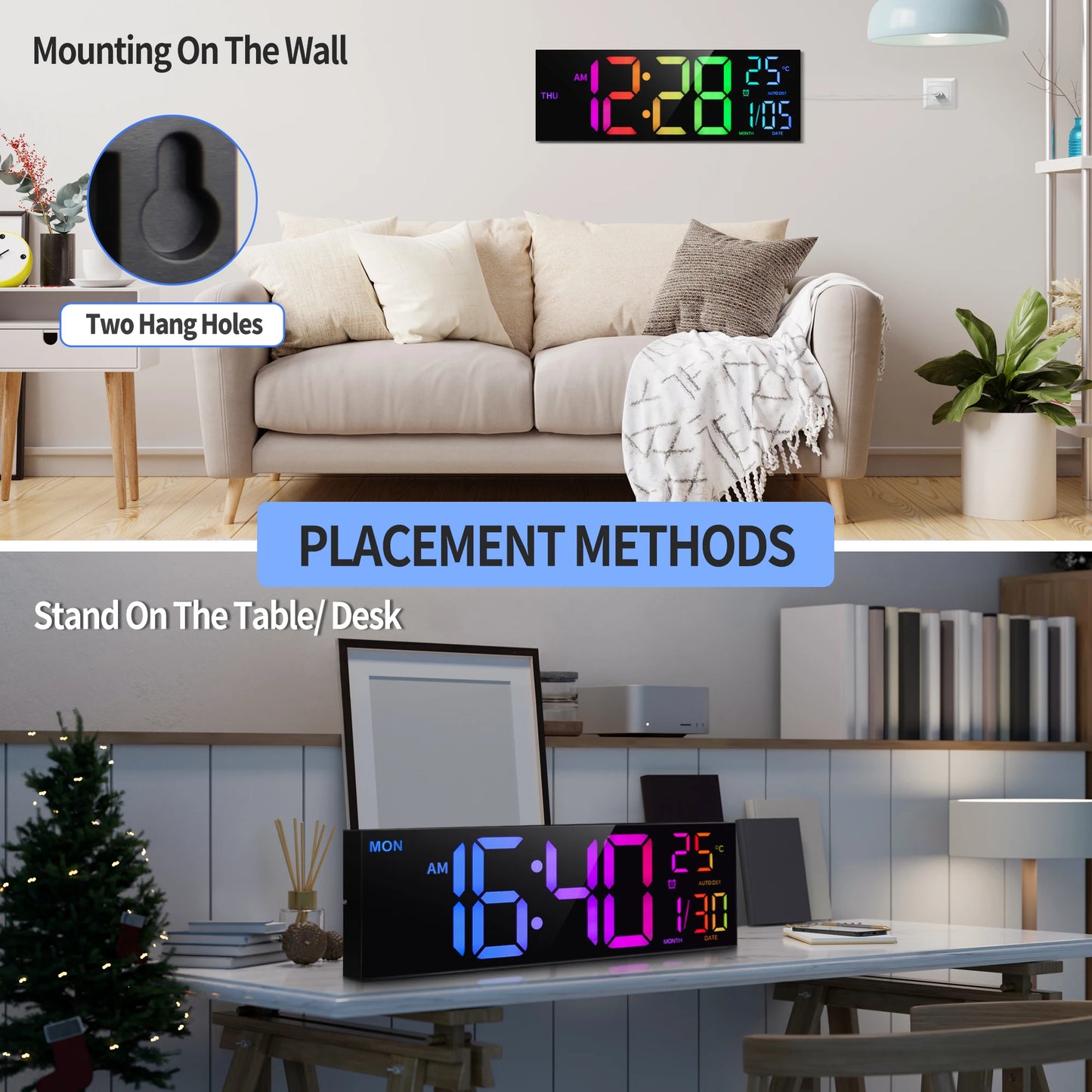 EZHomeEssentials Digital Wall Clock With Remote LED Display