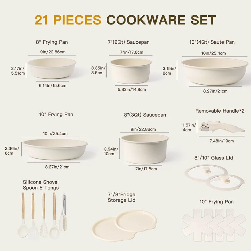 Astercook 21 Piece Nonstick Ceramic Cookware Set Handles