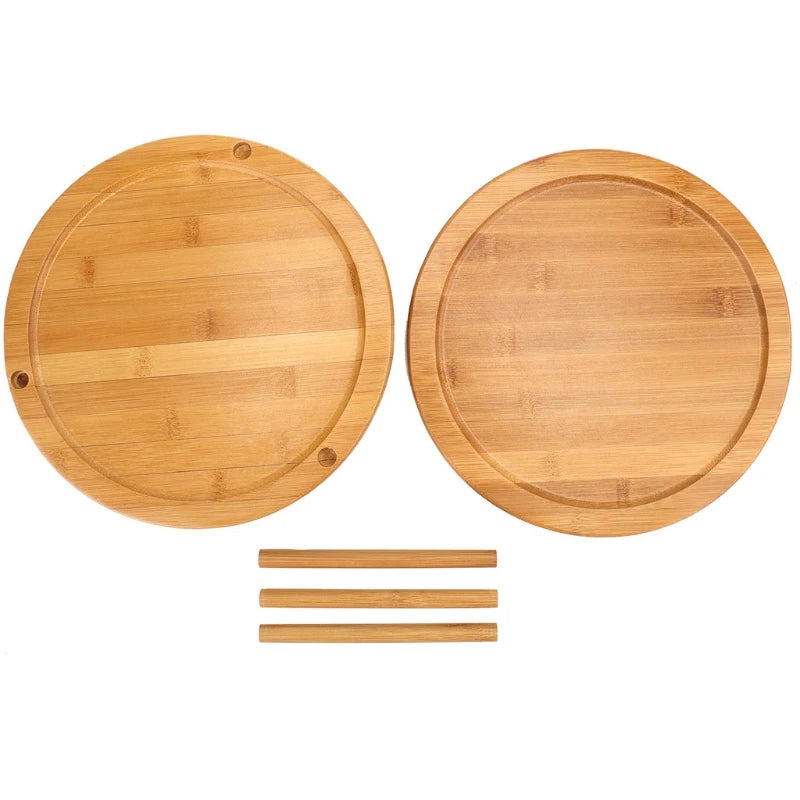 F1FB Round Bamboo Turntable Cabinet Organizer 2 Tier Spice Rack Removable Spinning Tray Organizer for Kitchen Cabinet Solid Wood