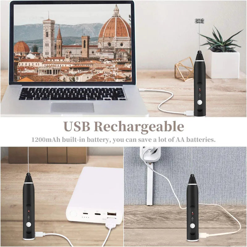BALASHOV Portable USB Rechargeable Milk Frother Handheld Mixer For Cappuccino