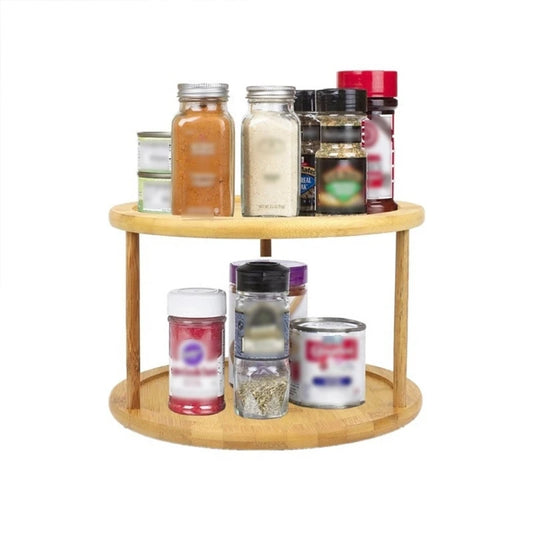 F1FB Round Bamboo Turntable Cabinet Organizer 2 Tier Spice Rack Removable Spinning Tray Organizer for Kitchen Cabinet Solid Wood