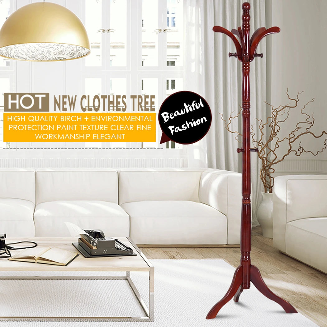 Solid Birch Coat Rack With Tripod Base Floor