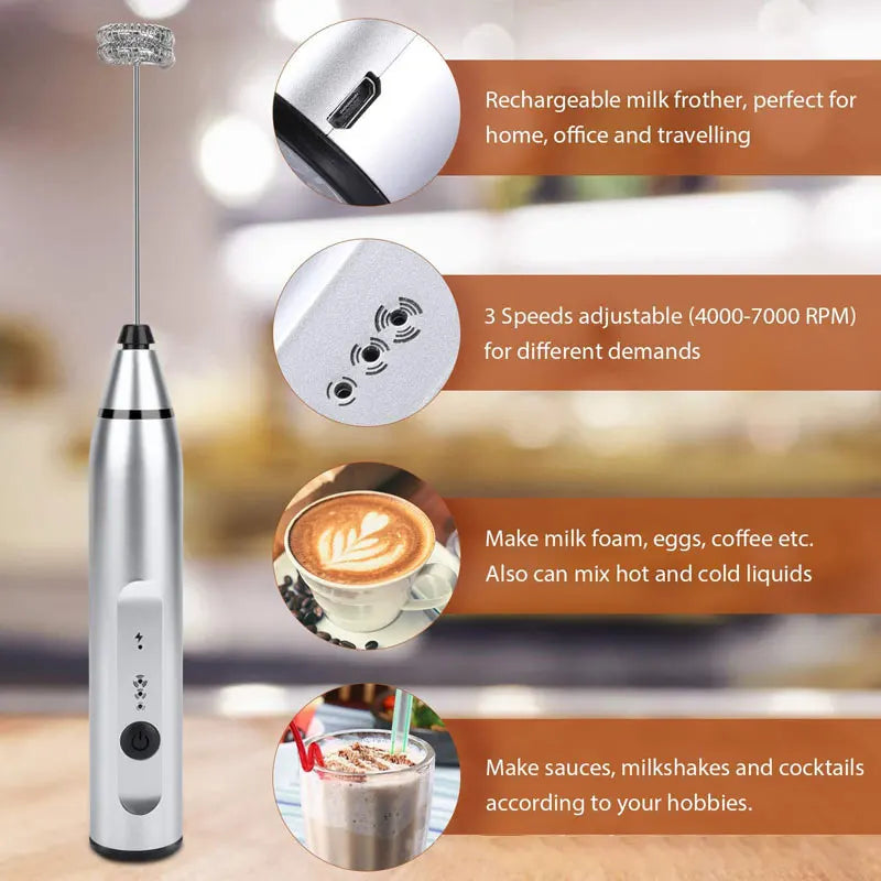 BALASHOV Portable USB Rechargeable Milk Frother Handheld Mixer For Cappuccino