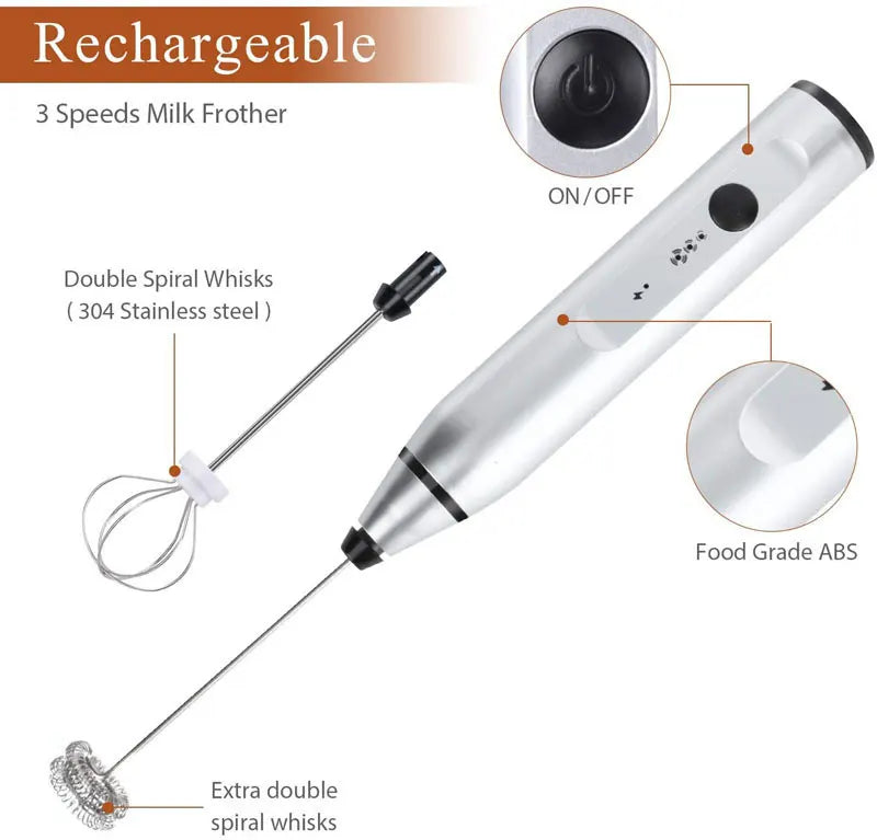 BALASHOV Portable USB Rechargeable Milk Frother Handheld Mixer For Cappuccino
