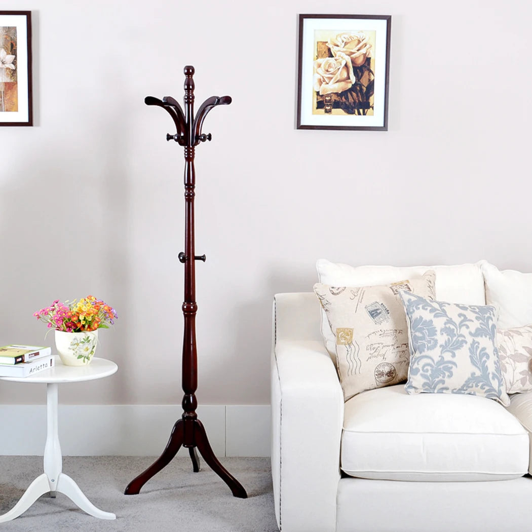 Solid Birch Coat Rack With Tripod Base Floor