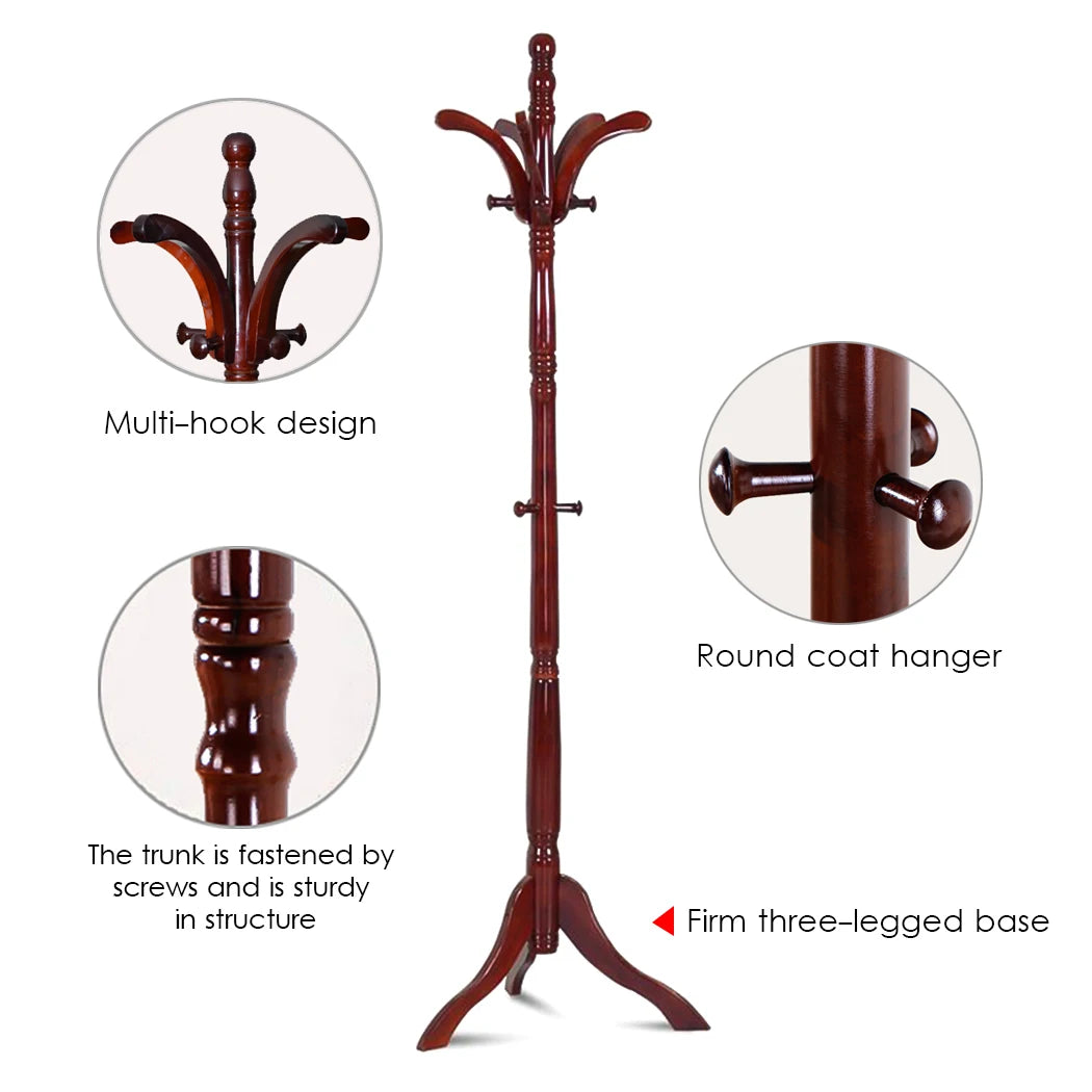 Solid Birch Coat Rack With Tripod Base Floor