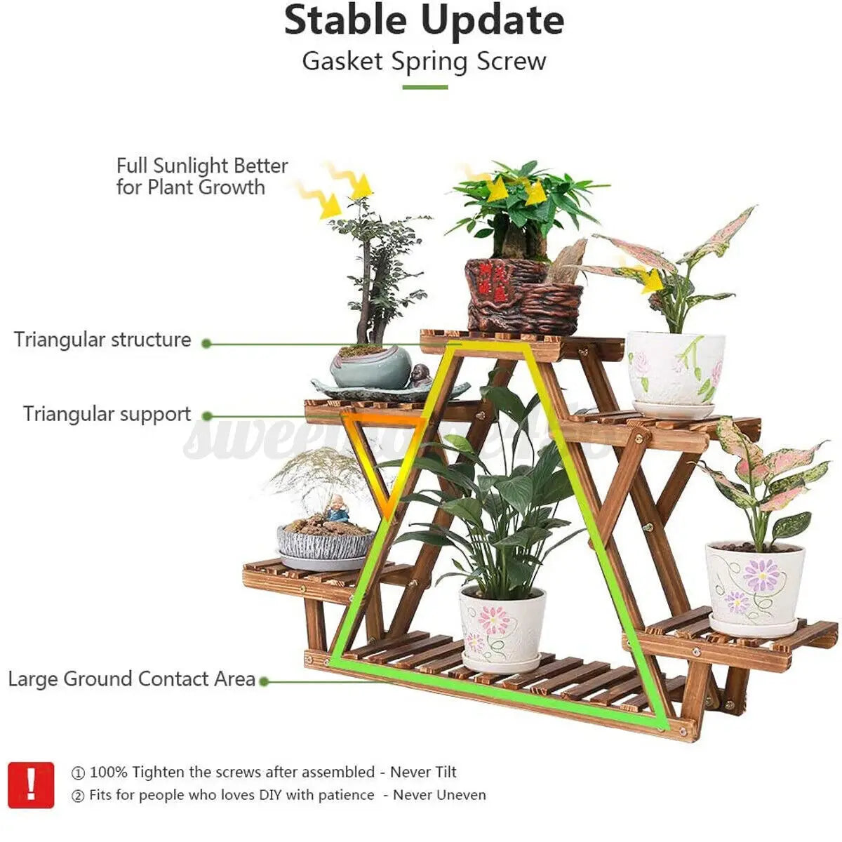 6 Tier Wooden Plant Stand Corner Display Indoor Outdoor