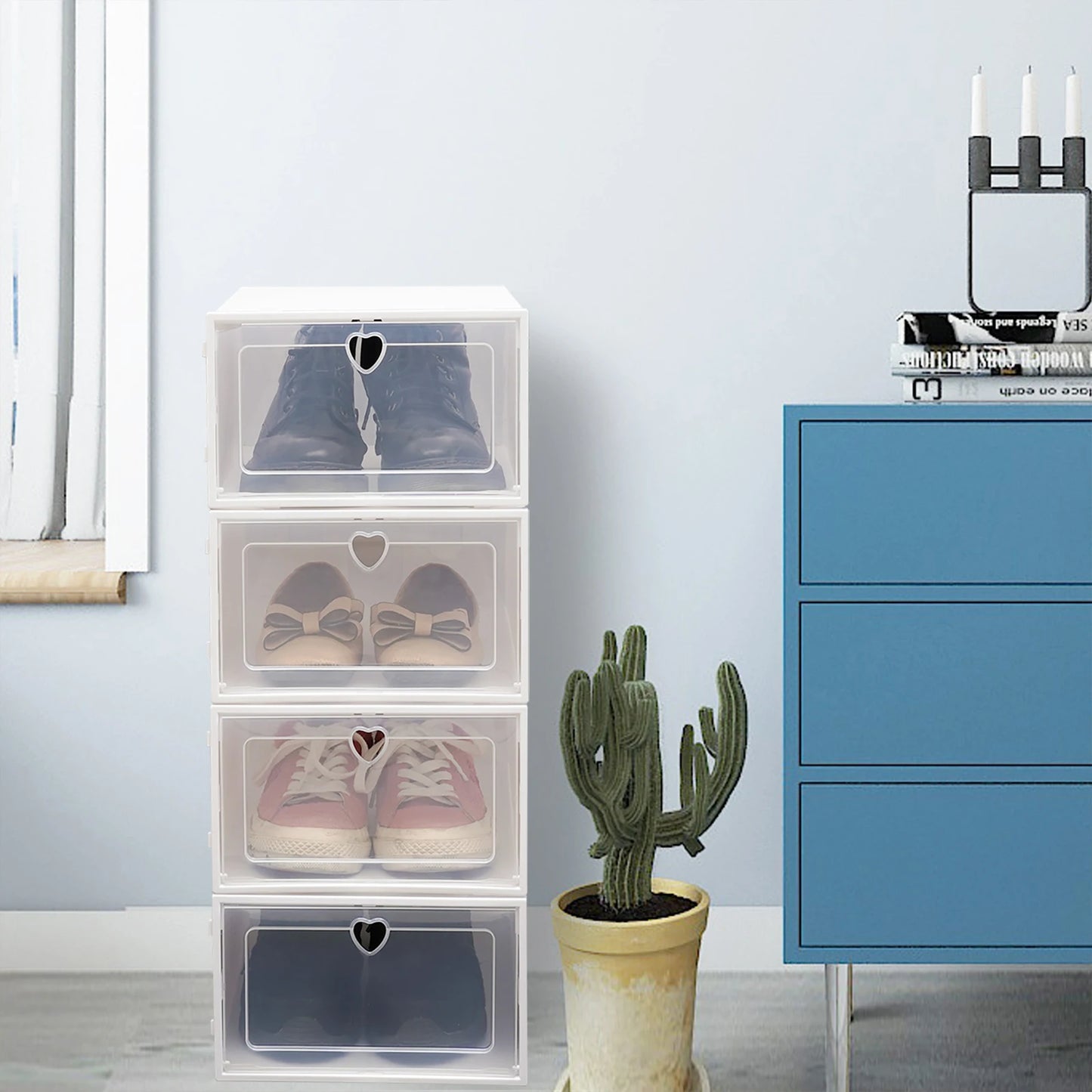 EZHomeEssentials Transparent Shoe Box Stackable Organizers