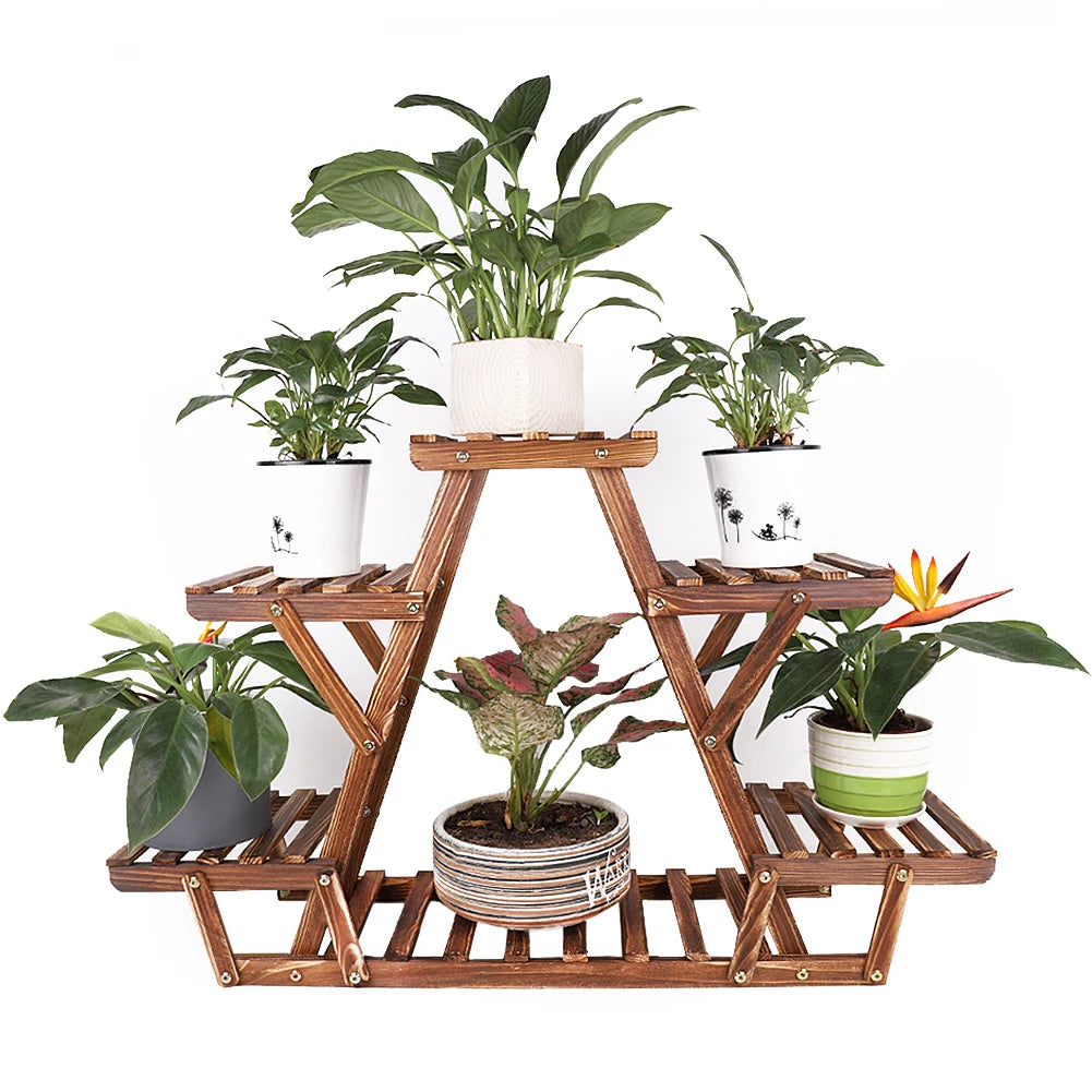 6 Tier Wooden Plant Stand Corner Display Indoor Outdoor