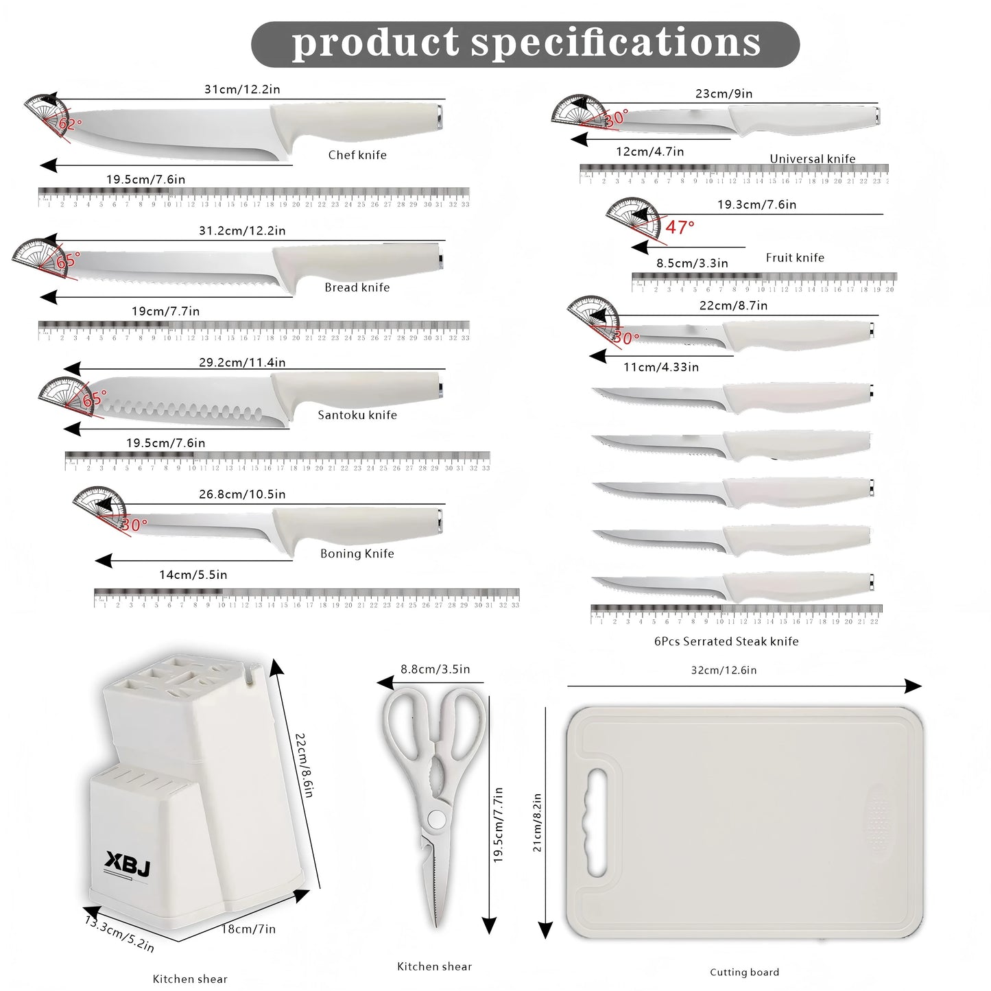 Stainless Steel 15 Piece Kitchen Knife Set Ergonomic Handle