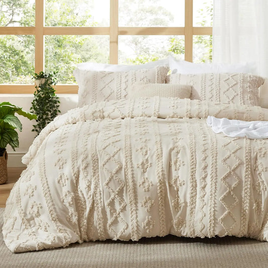 Fabirc Boho Comforter Set 3 Piece Cotton Bedding Embroidery FarmhouseShabbyChicDecor