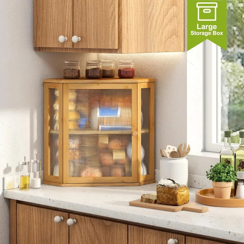 EZHomeEssentials Corner Bread Box Bamboo Layered Storage