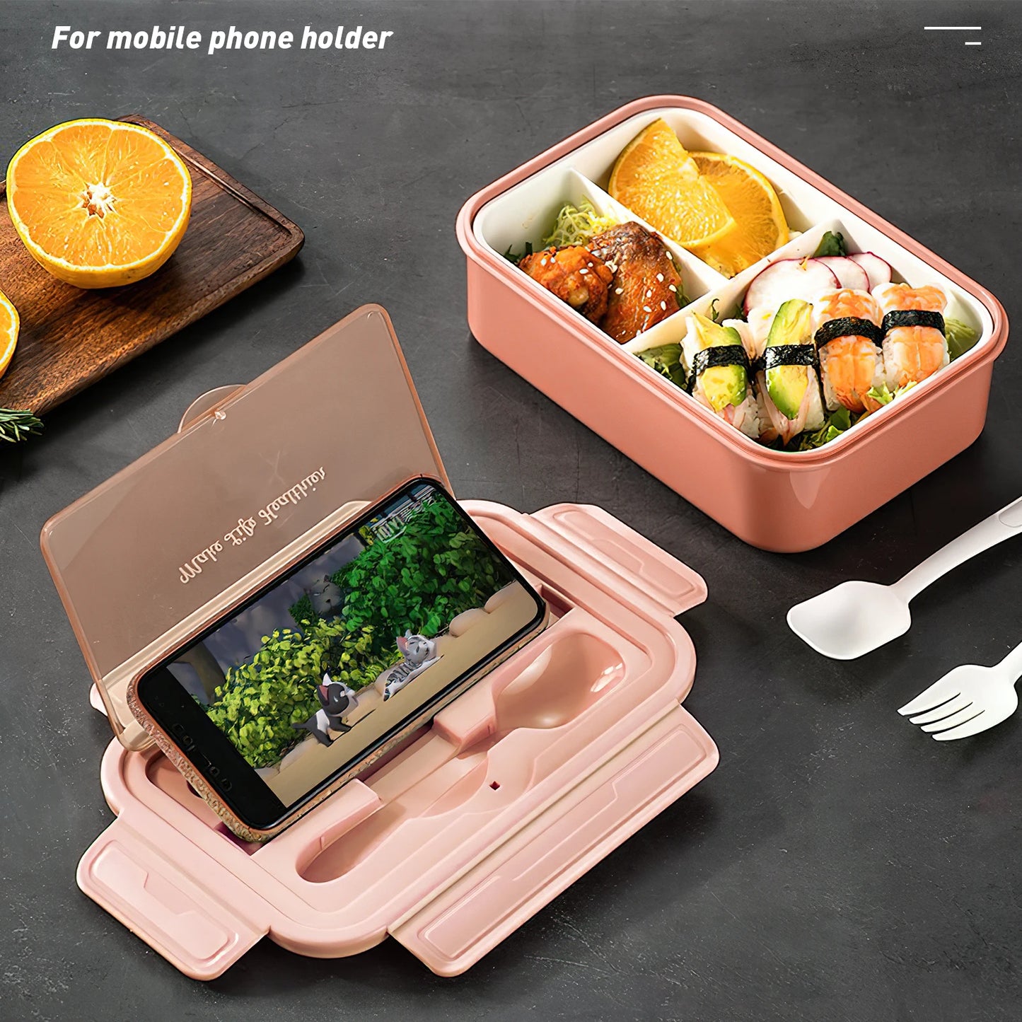 Leak-Proof Portable Bento Lunch Box With Fork And Spoon