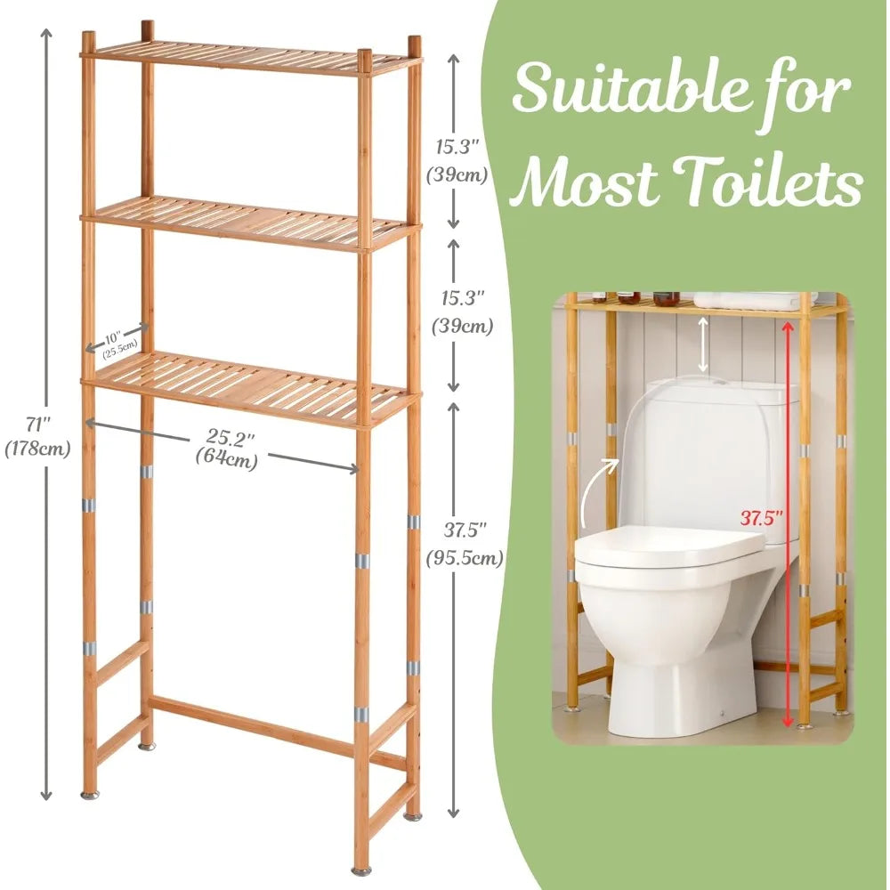 Hign-concerned Over The Toilet 3 Tier Bamboo Organizer