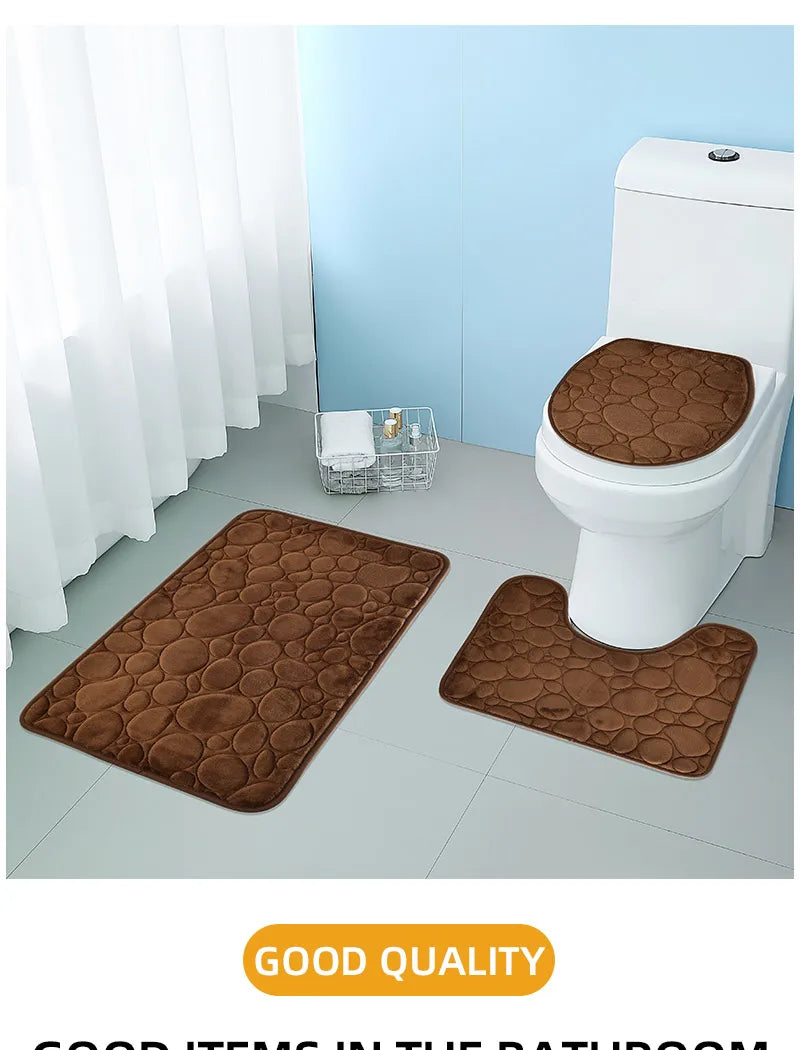 Soft Microfiber Non Slip Stone Bathroom Floor Mat Set