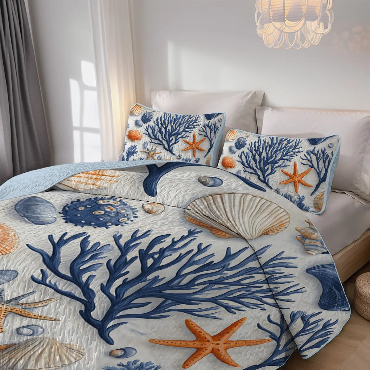 Craft Of Weaving Tatting Coral Shell Printed Quilt Set
