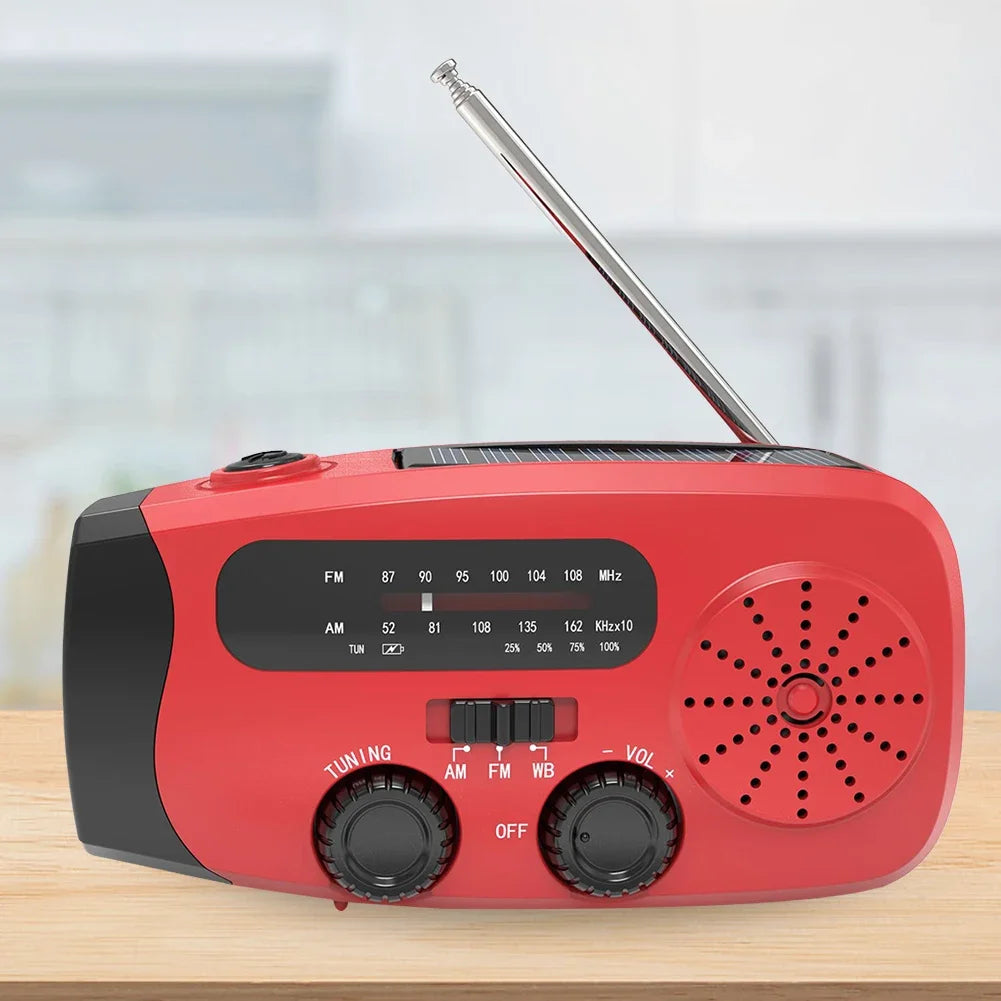 Portable Emergency Crank Radio AM FM WB Weather Solar
