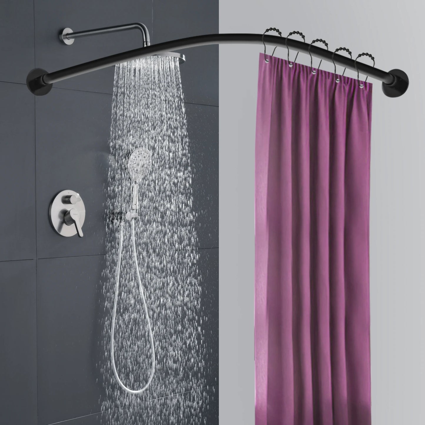 Feature Retractable L Shaped Shower Curtain Rail Stainless