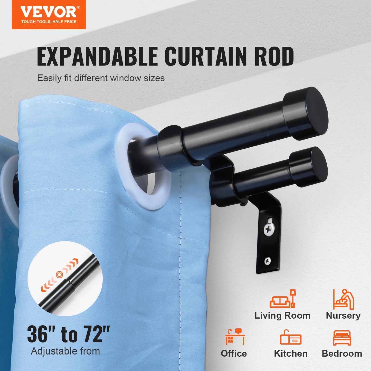 SucceBuy Double Curtain Rods Telescoping Stainless Steel