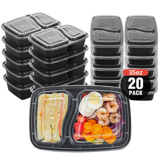 Feature 20Pcs Two Grid Stackable Disposable Lunch Box Microwave Safe