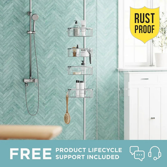 Tension Pole Shower Caddy With 4 Shelves Rustproof Aluminum