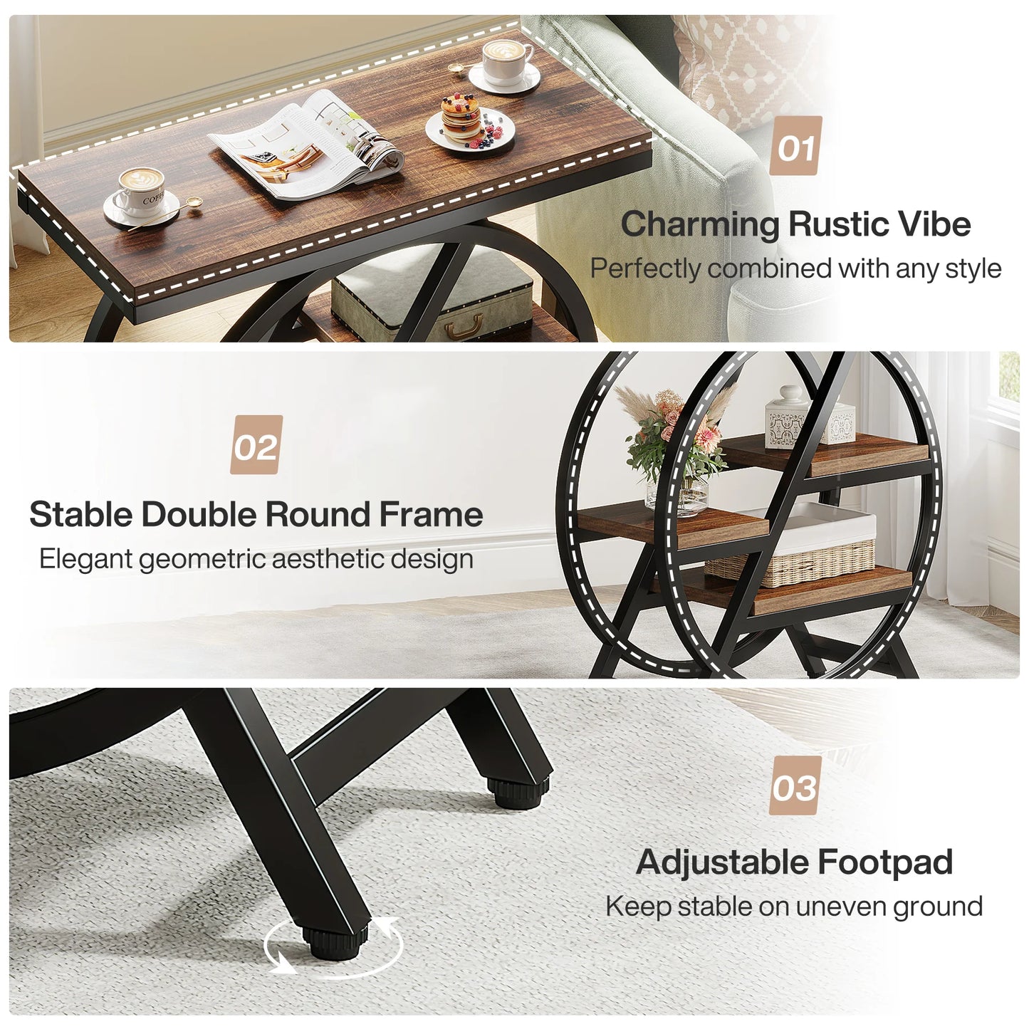 Tribesigns End Table for Living Room 3-Tier with Storage