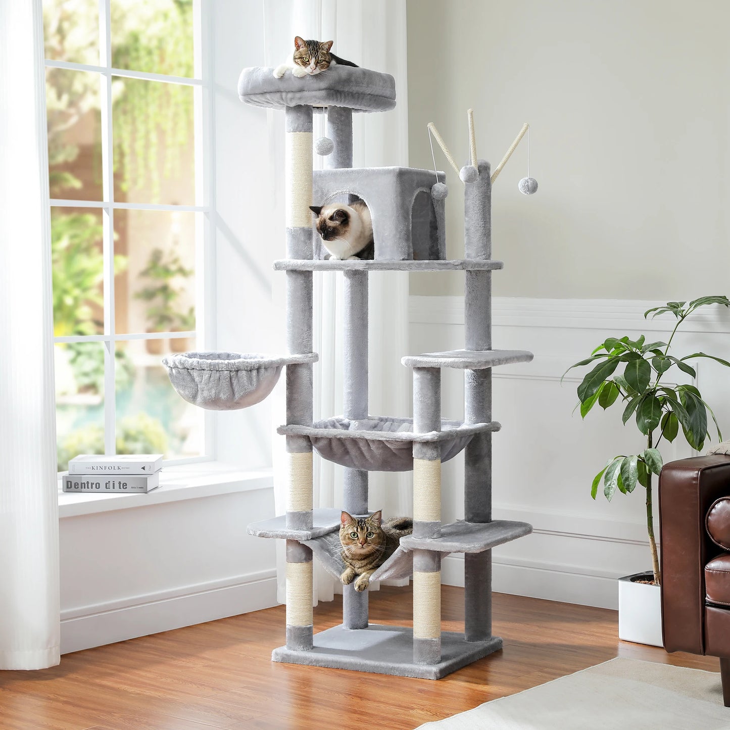 PAWZ Road Five Level Cat Tree Tower With Plush Condo Scratching Posts Boards