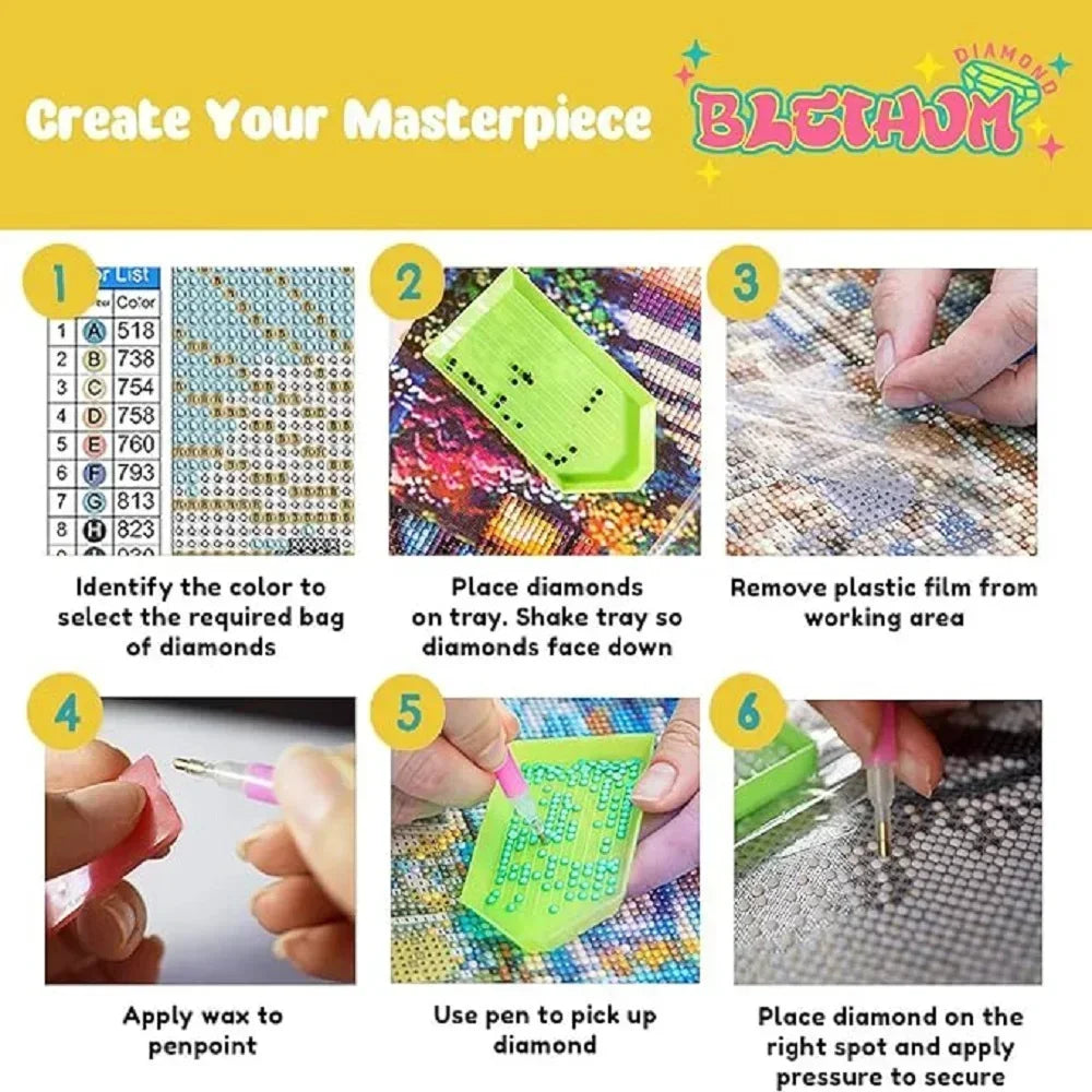 Frame Diamond Painting Kit 6 Scenic Patterns 5D Round Drill