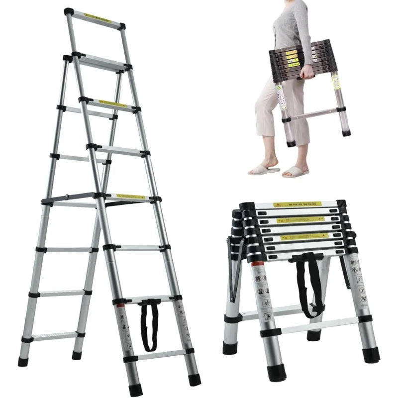 XMSJ Aluminum A Frame Extension Ladder Six Plus Seven Steps