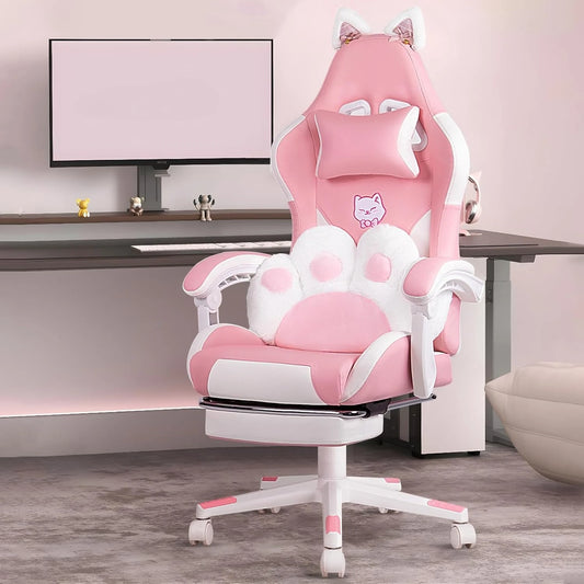 XMSJ Cat Ears Gaming Chair with Lumbar Cushion Ergonomic