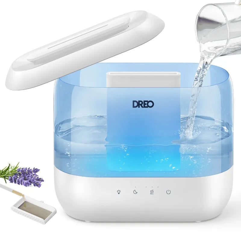 Dreo Humidifier for Bedroom, 4L Cool Mist Top-Fill Ultrasonic Humidifiers, Essential Oil Diffuser and Nightlight, 32H Runtime,