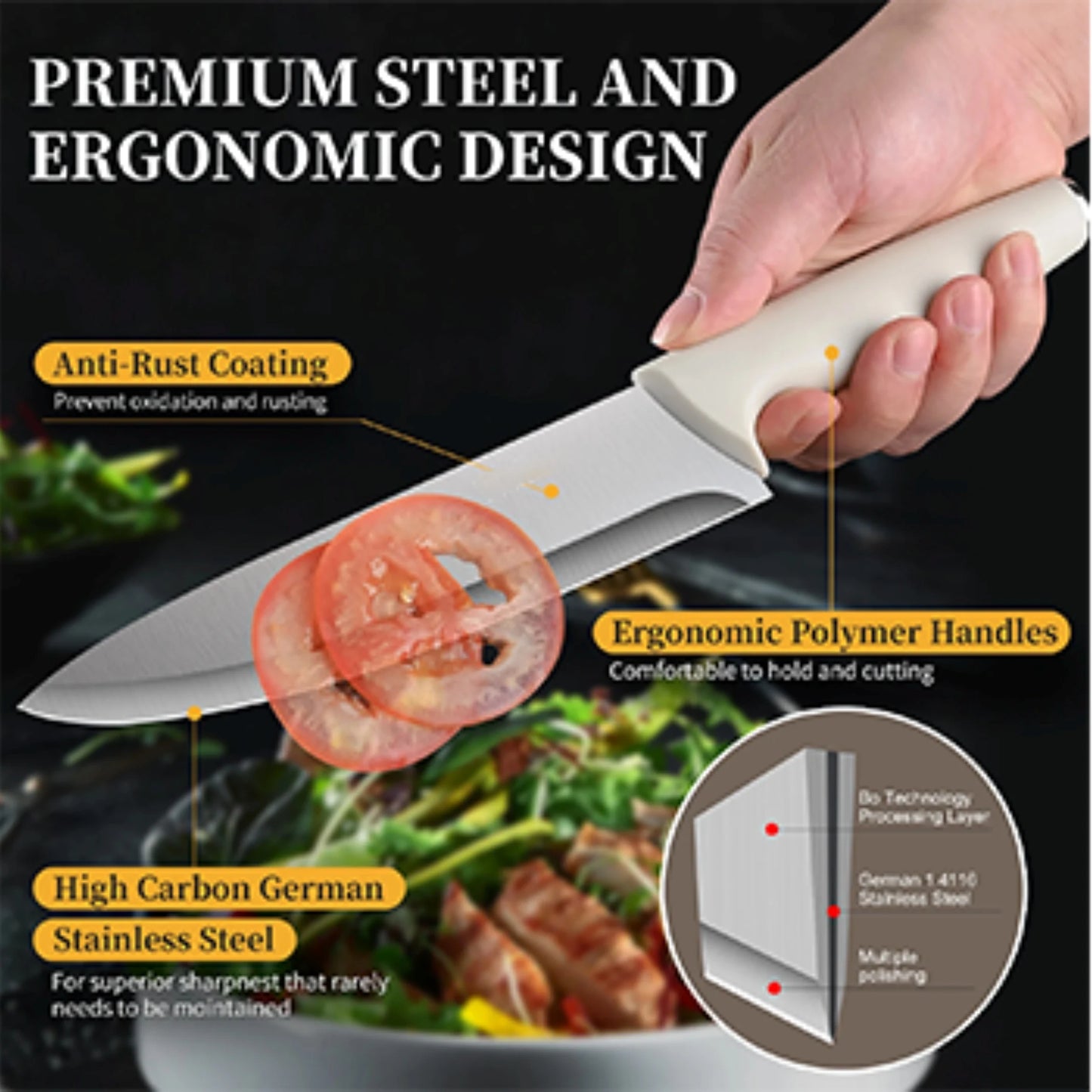 15-Piece Kitchen Stainless Steel Knife Set With Holder
