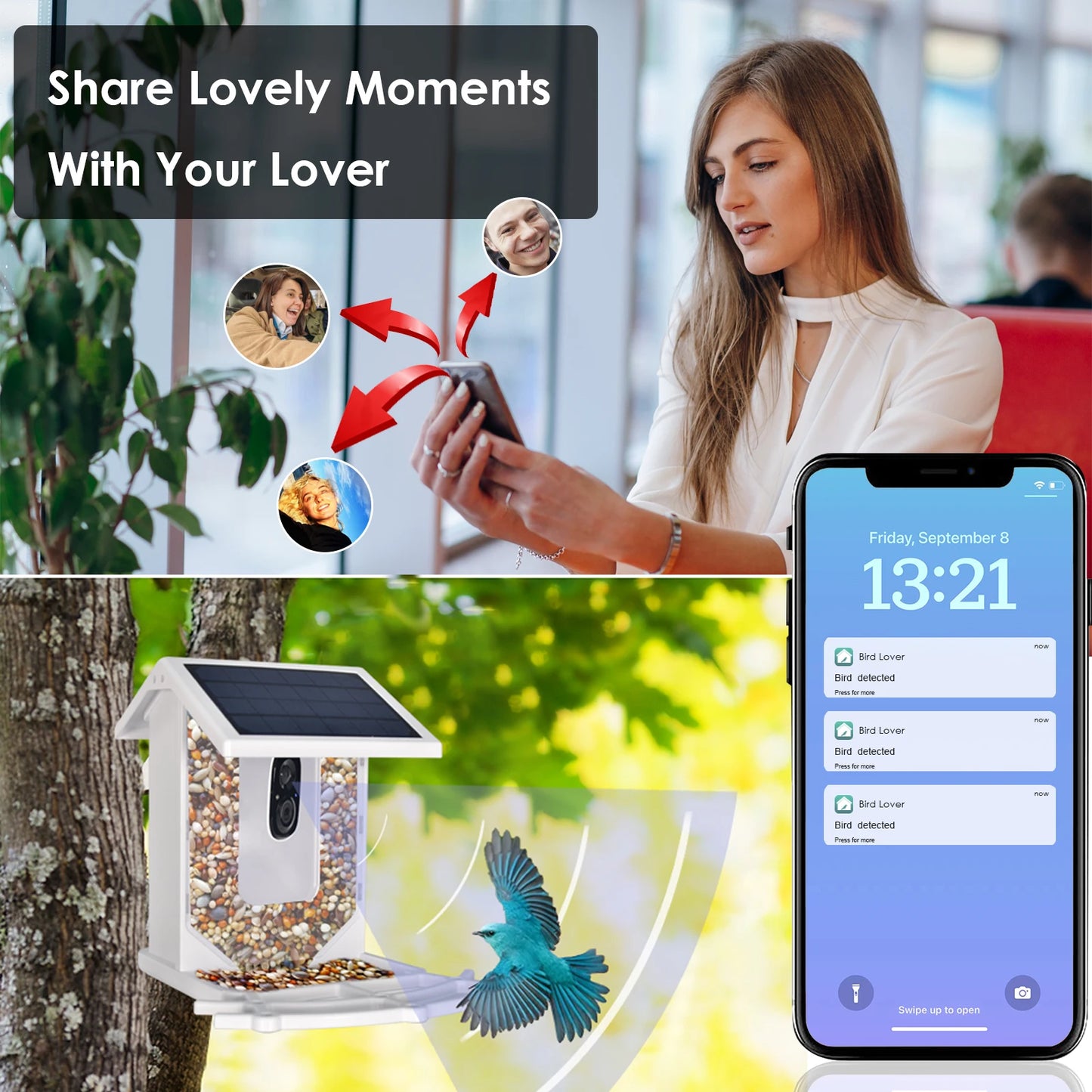 Smart Bird Feeder With Camera Outdoor Bird House Solar HD