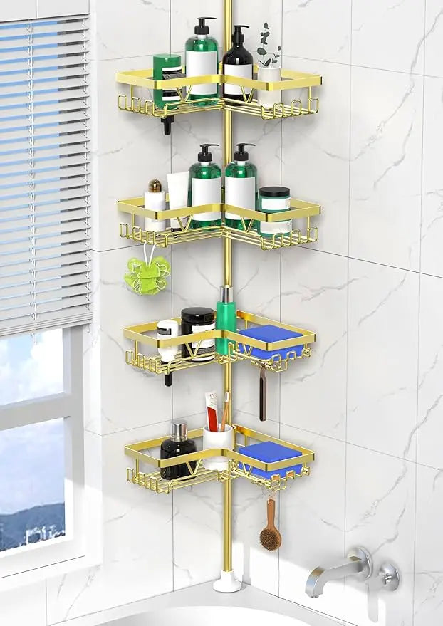 Corner Shower Caddy Tension Pole 4 Tier Stainless Steel