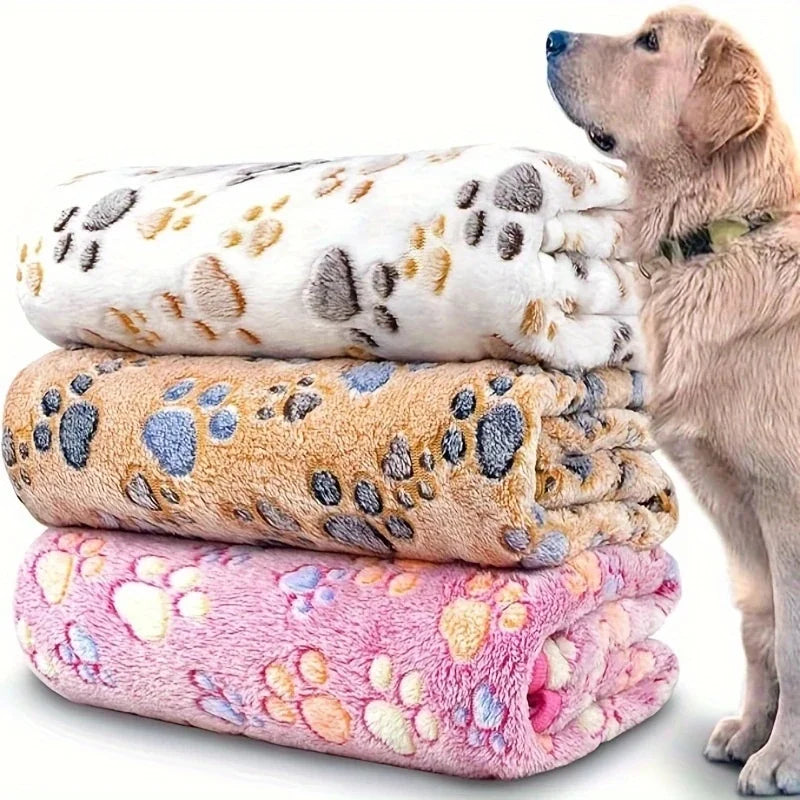 Soft Flannel Fleece Pet Blanket For Dogs And Cats Paw Print