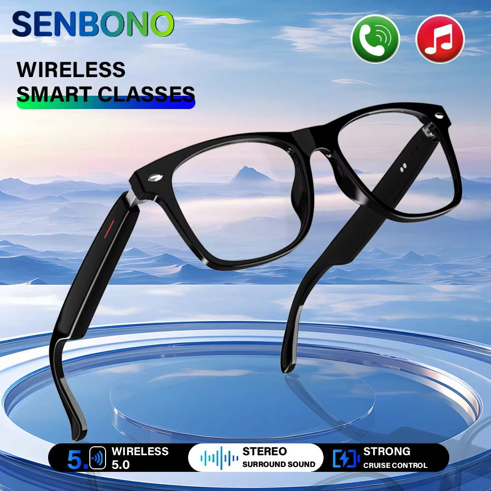 SENBONO New Smart Wireless Bluetooth Glasses Listen to Music Answer the Phone Men and Women Fashion Anti-blue Light Glasse