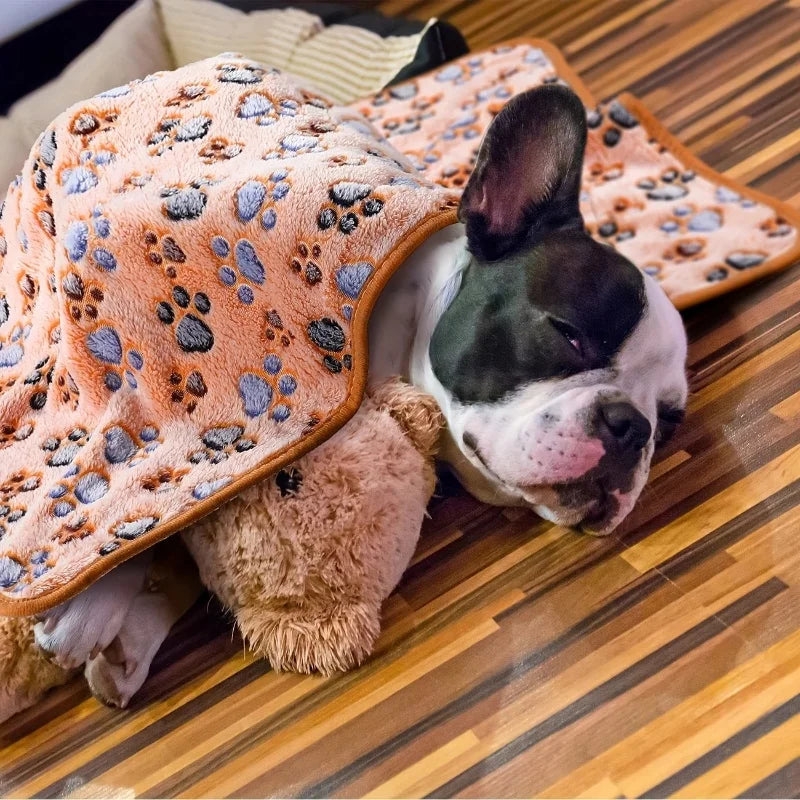 Soft Flannel Fleece Pet Blanket For Dogs And Cats Paw Print