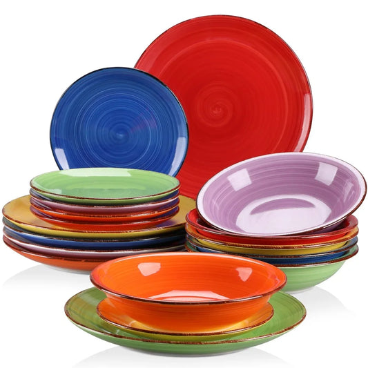 Vancasso BONITA Mix Color Ceramic Tableware 18PCS Dinnerware Set of Dinner Plates Home Soup Plates Dessert Plates Earthenware