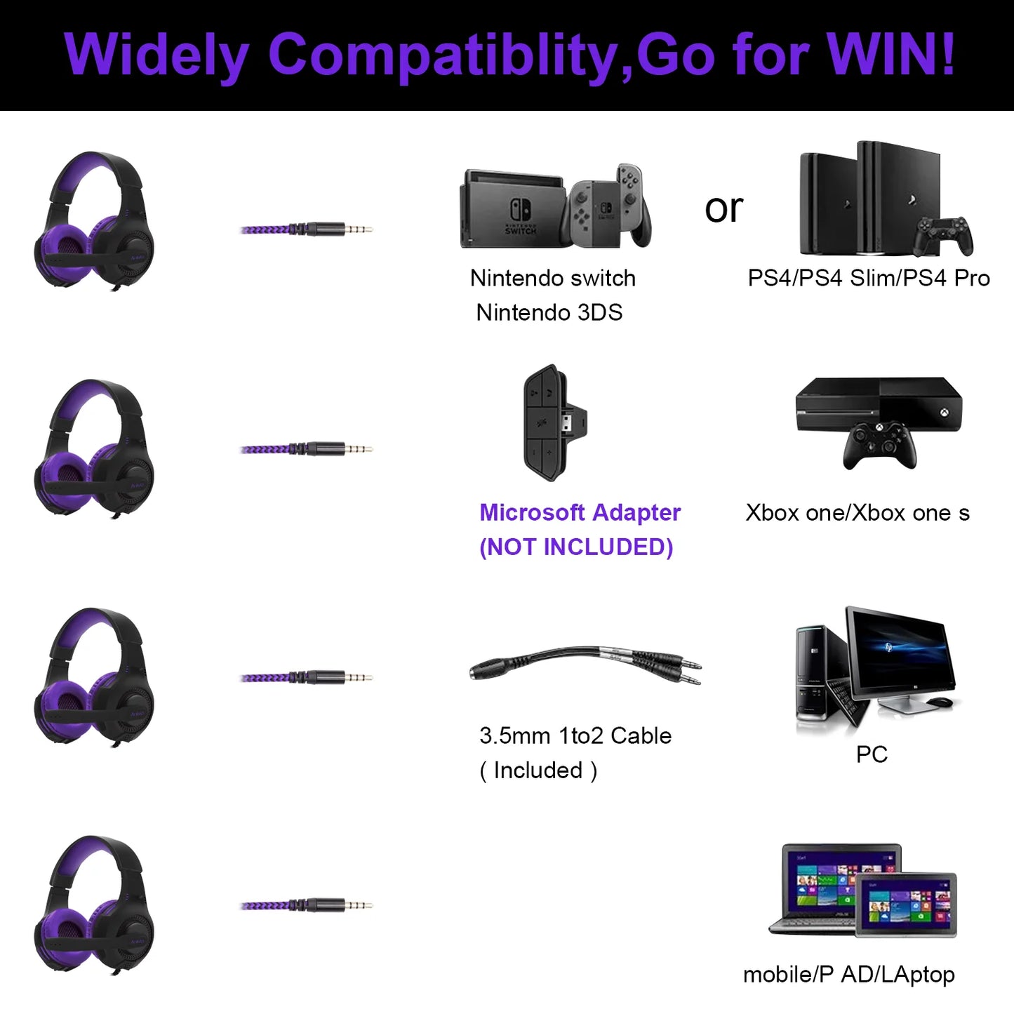 Wired Gaming Headset Mic For PC PS4 PS5 Xbox