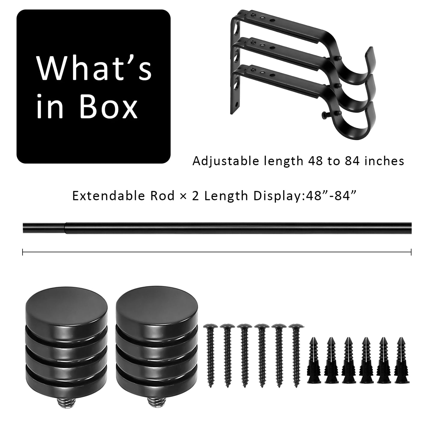 Heavy Duty Adjustable Curtain Rod Set End Caps