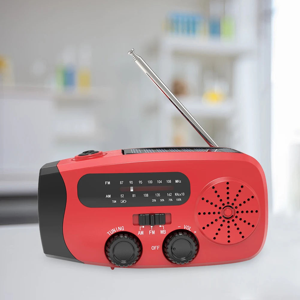 Portable Emergency Crank Radio AM FM WB Weather Solar