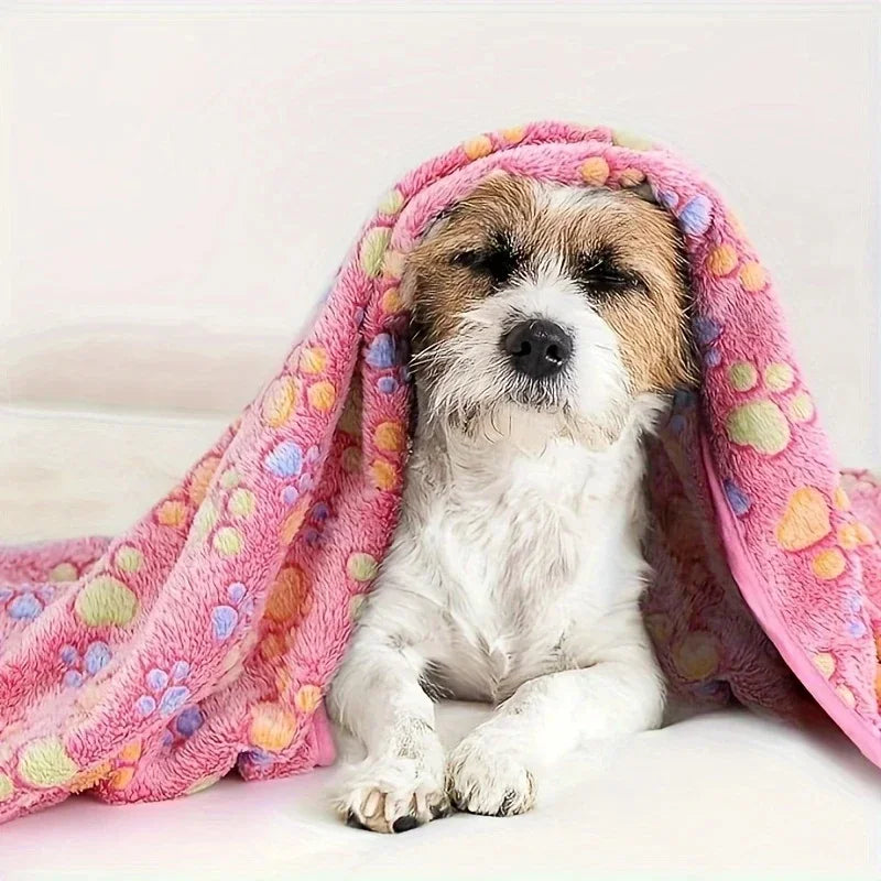 Soft Flannel Fleece Pet Blanket For Dogs And Cats Paw Print