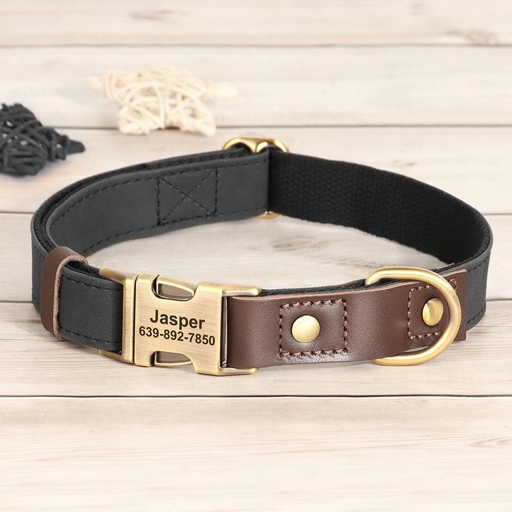 Leather Dog Collar Engraved Adjustable ID Necklace