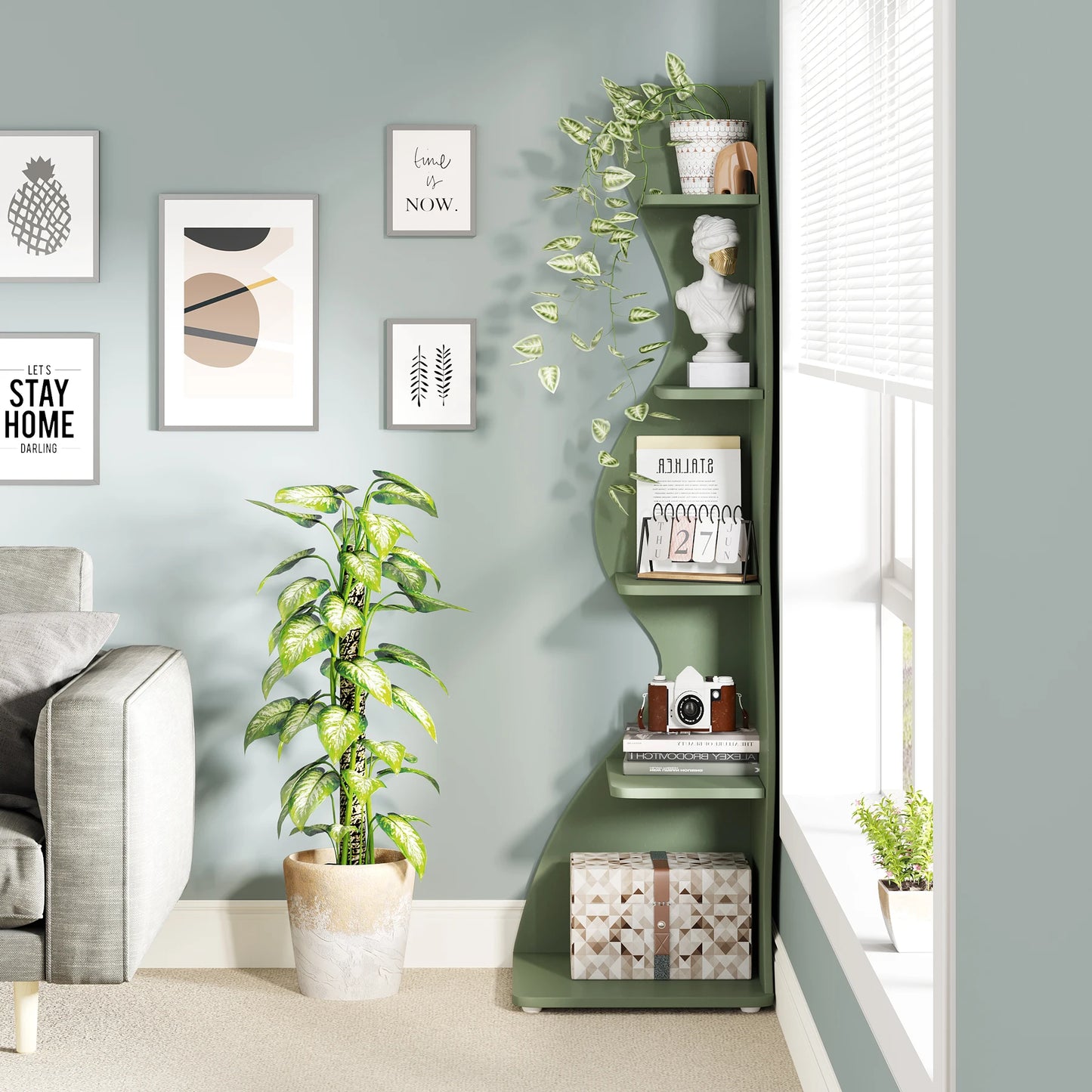 5-Tier Corner Shelf Wall Bookshelf Plant Stand