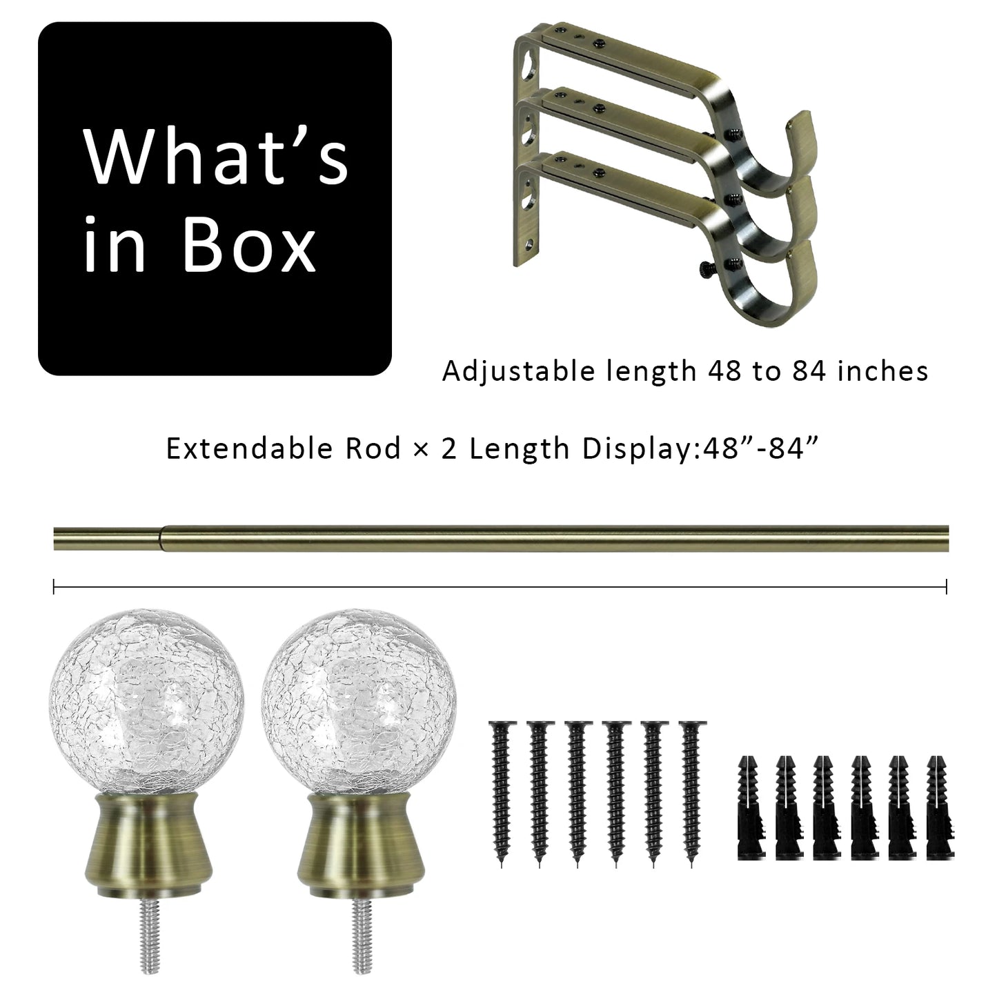 Heavy Duty Curtain Rod Set With Glass Finials