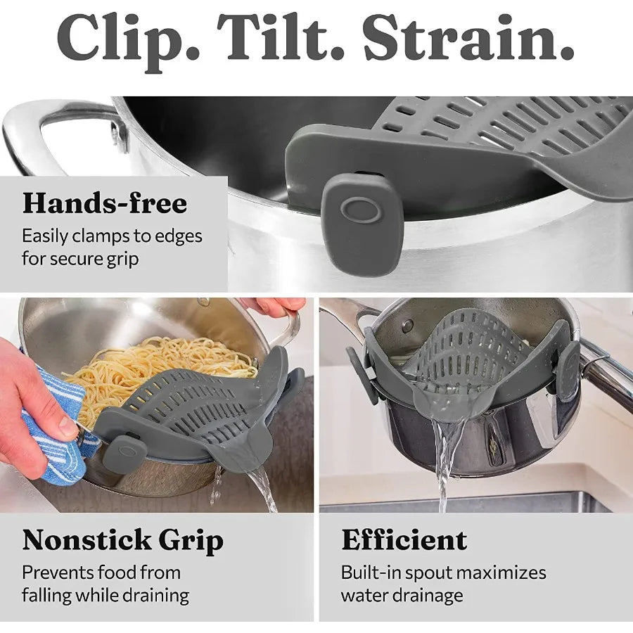 Hign-concerned Snap N Strain Pot Strainer Silicone Clip On